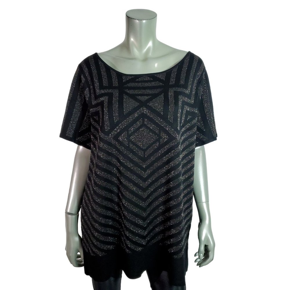 Lane Bryant Pullover Sweater Plus Size 22/24 Metallic Lightweight Stretch Black